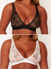Millie-Mae Twin Pack Triangle Bralettes : Black & Ice White