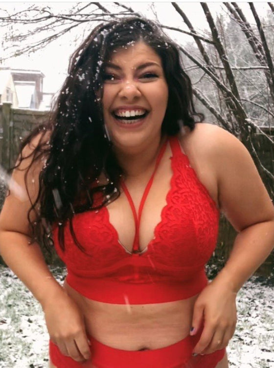 Gia scalloped edge bralette in fiery red