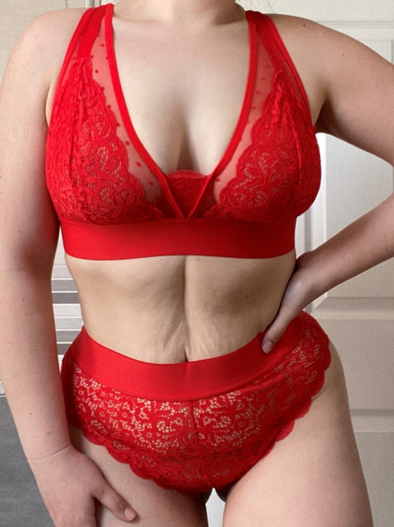 Hallie high waisted lace brazilian in fiery red