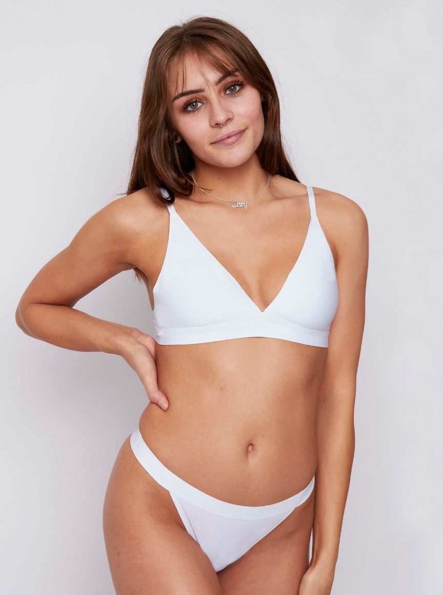 Ally Duo triangle Bralettes and thong in white